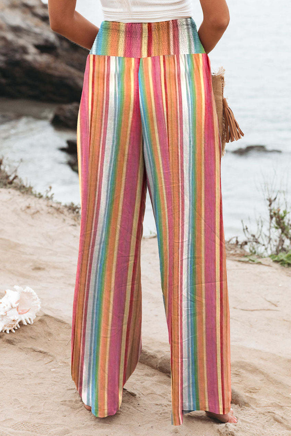 Striped Smocked Waist Pants | AdoreStarr
