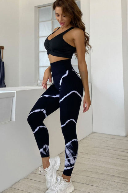 Slim Fit High Waist Long Active Pants - Black