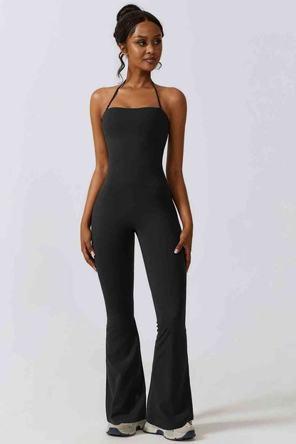 Halter Neck Flare Sport Jumpsuit | AdoreStarr