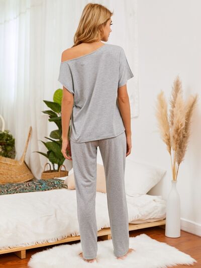 Round Neck Top and Pants Lounge Set | AdoreStarr