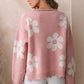Flower Pattern Pearl Detail Rolled Slit Sweater | AdoreStarr