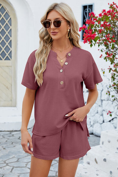 Notched Button Detail Top and Shorts Set | AdoreStarr