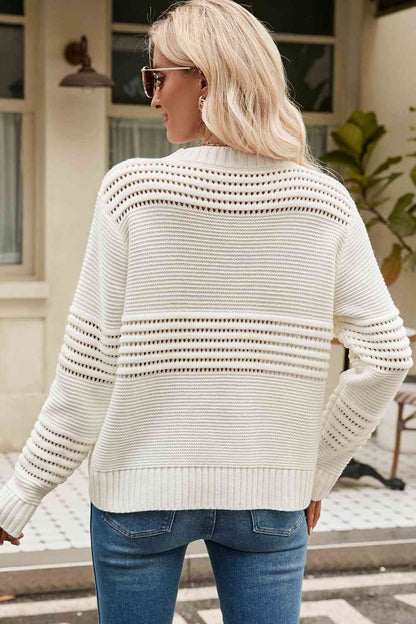 Round Neck Openwork Pullover Sweater | AdoreStarr