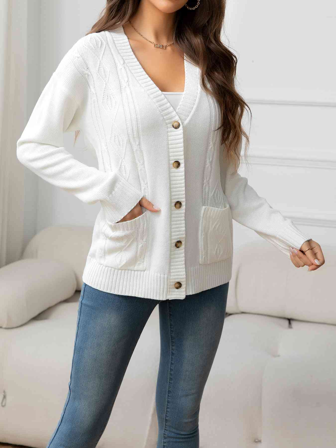 V-Neck Long Sleeve Buttoned Knit Top | AdoreStarr