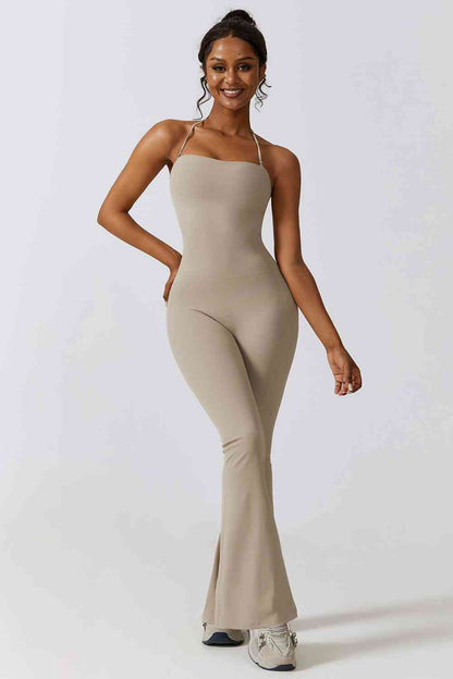 Halter Neck Flare Sport Jumpsuit | AdoreStarr