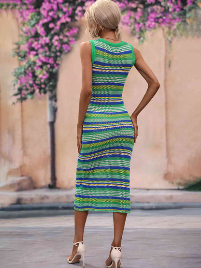 Striped Sleeveless Midi Cover-Up Dress | AdoreStarr