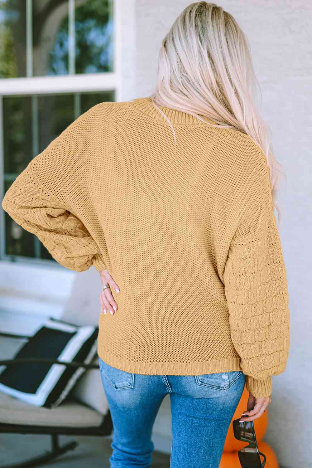 Dropped Shoulder Waffle-Knit Sweater | AdoreStarr