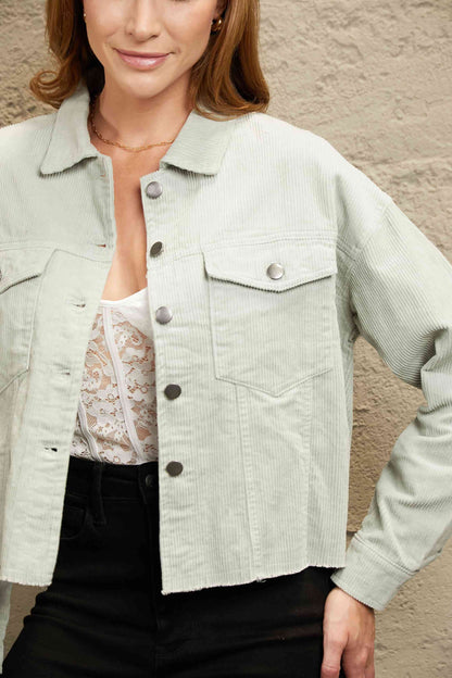 Raw Hem Button Down Corduroy Jacket | AdoreStarr