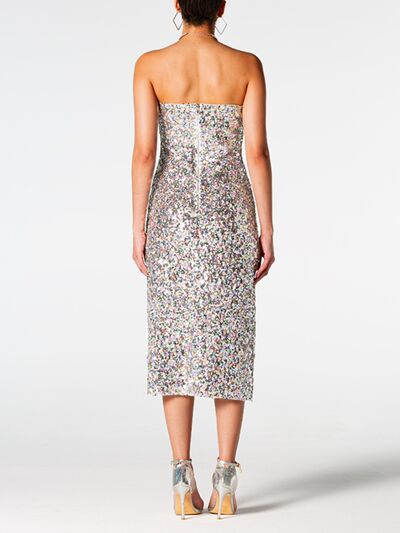 Sequin Straight Neck Midi Wrap Dress | AdoreStarr