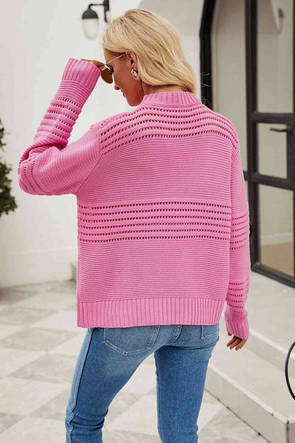 Round Neck Openwork Pullover Sweater | AdoreStarr