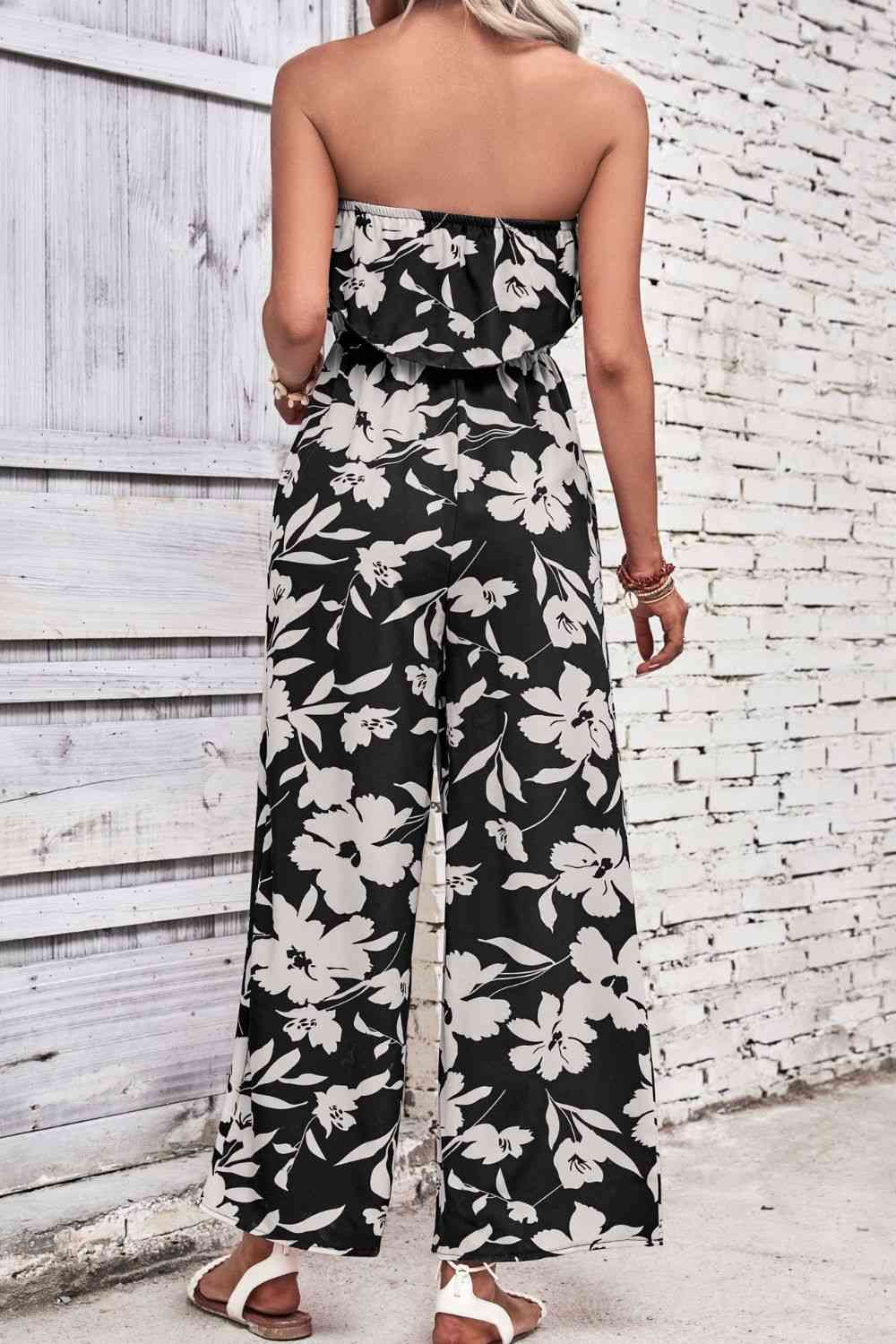 Floral Strapless Wide Leg Jumpsuit | AdoreStarr