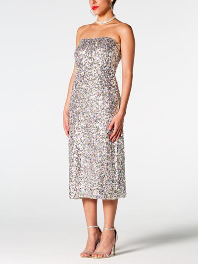 Sequin Straight Neck Midi Wrap Dress | AdoreStarr