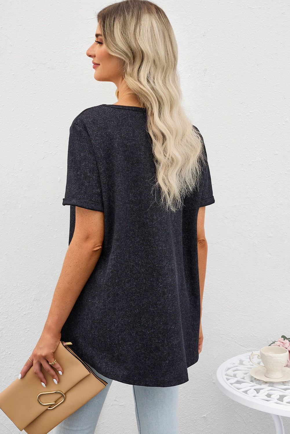 V-Neck Tunic Top - Dark Gray