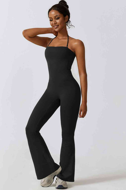 Halter Neck Flare Sport Jumpsuit | AdoreStarr