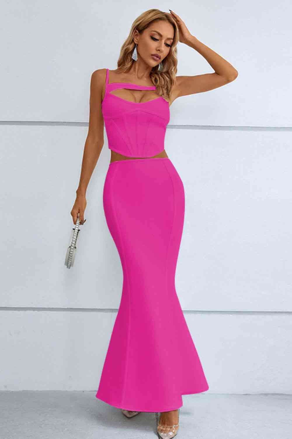 Cutout Seam Detail Cami and Fishtail Skirt Set | AdoreStarr