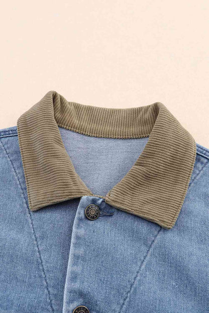 Collared Neck Button Front Denim Jacket | AdoreStarr