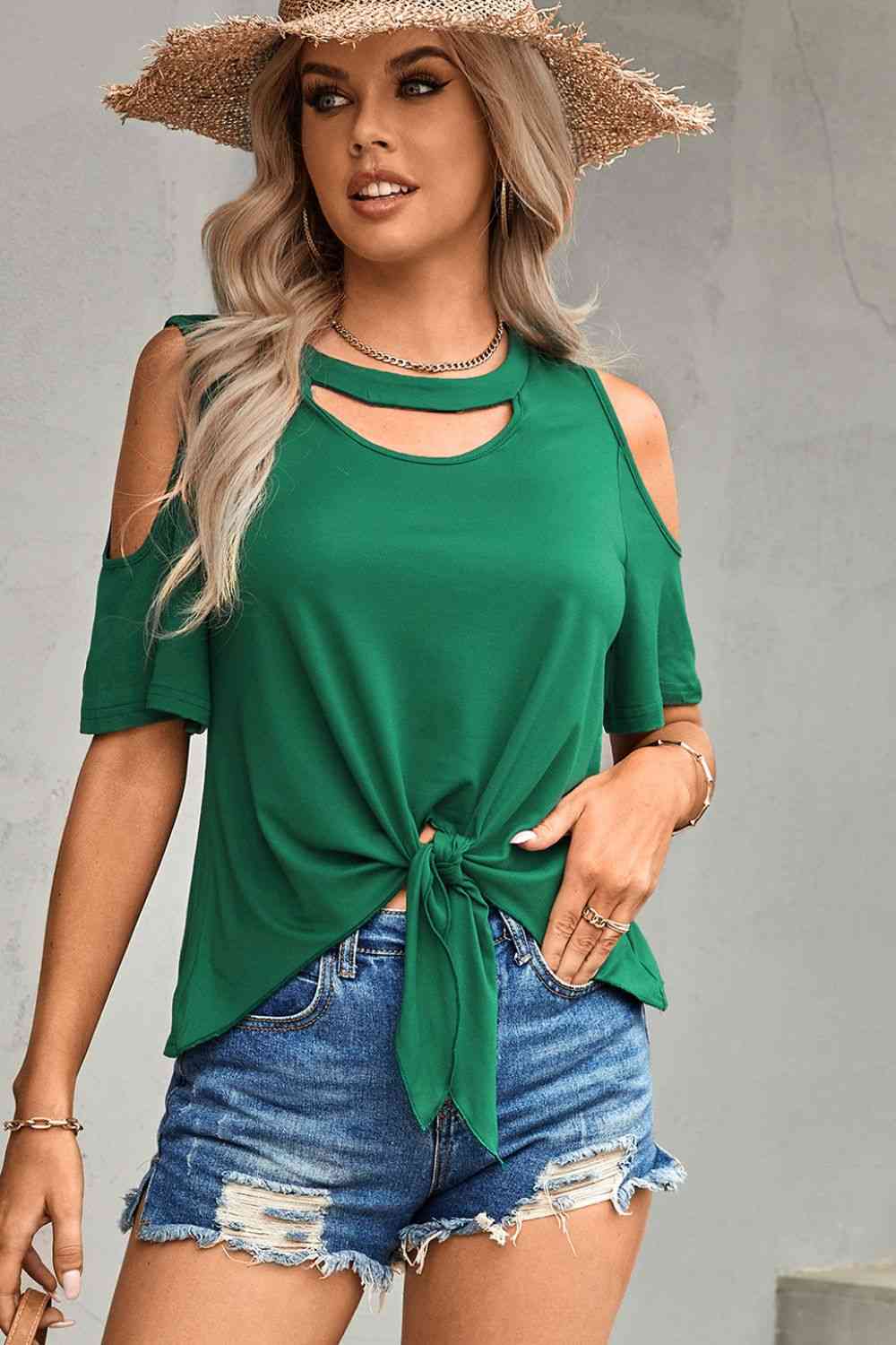 Tied Cutout Cold-Shoulder Top | AdoreStarr