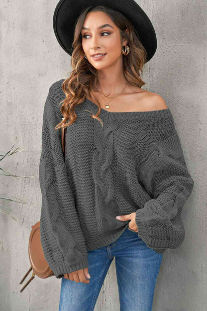 Cable Knit V-Neck Sweater | AdoreStarr