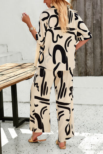 Printed Button Up Shirt and Pants Set | AdoreStarr