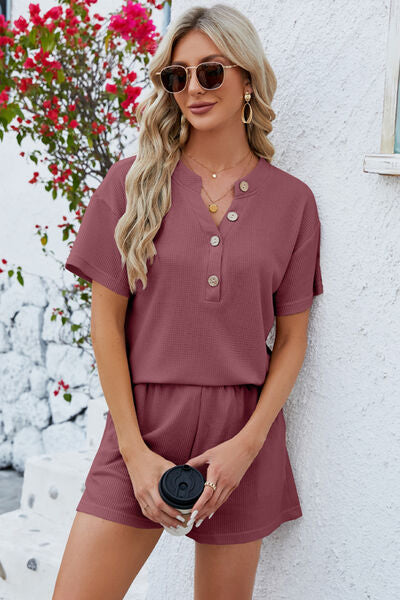 Notched Button Detail Top and Shorts Set | AdoreStarr