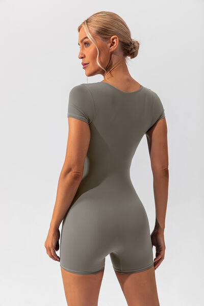 Square Neck Cap Sleeve Active Romper | AdoreStarr