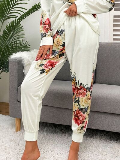 Printed Top and Drawstring Pants Lounge Set | AdoreStarr