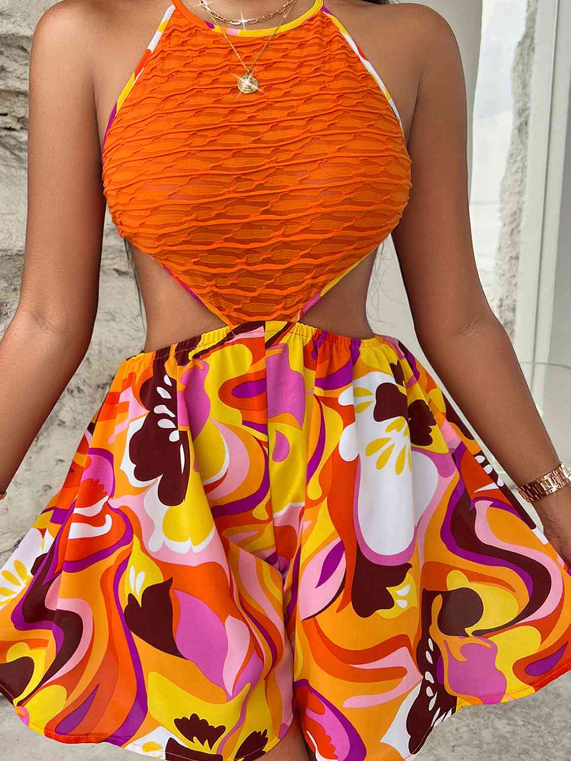 Sleeveless Cutout Printed Mini Dress | AdoreStarr