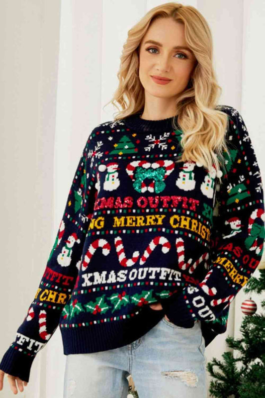 Christmas Print Crewneck Sweater | AdoreStarr