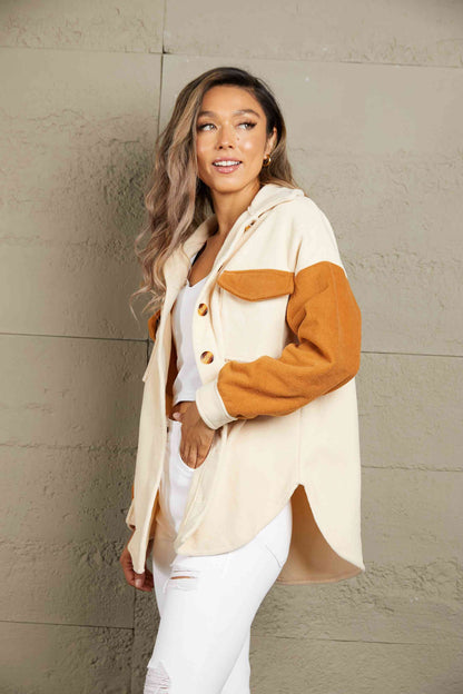 Contrast Button-Up Fleece Jacket | AdoreStarr