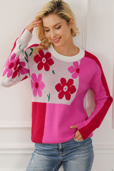 Floral Round Neck Sweater | AdoreStarr