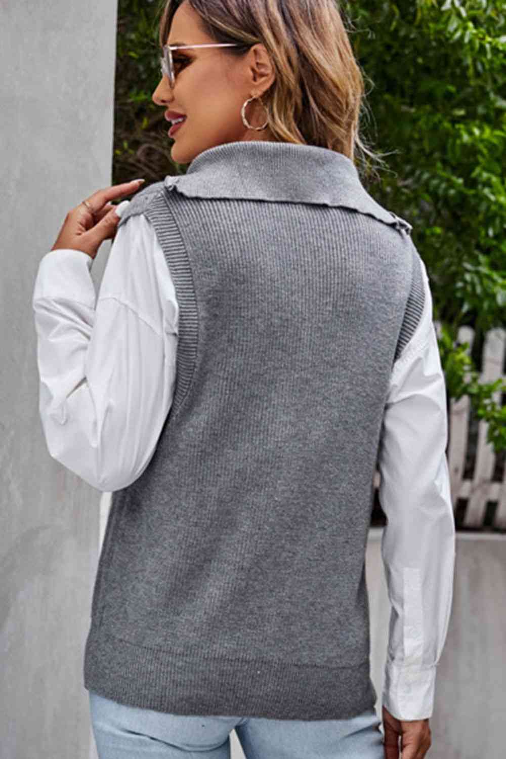 Quarter-Zip Ribbed Sweater Vest | AdoreStarr