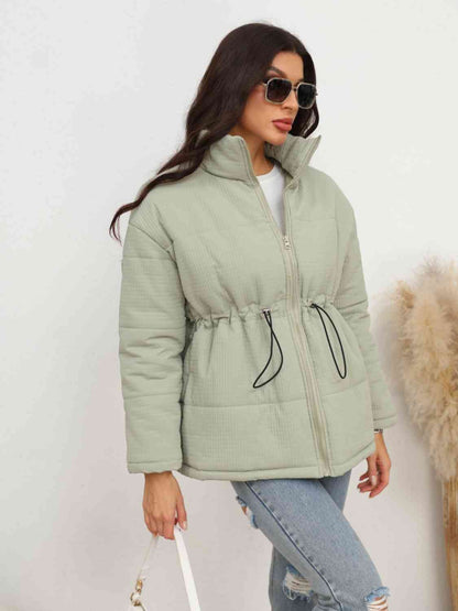 Drawstring Waist Zip-Up Puffer Jacket | AdoreStarr