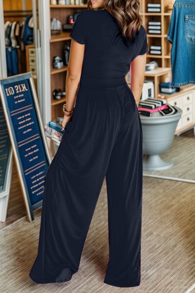 Short Sleeve Top and Wide Leg Pants Set | AdoreStarr