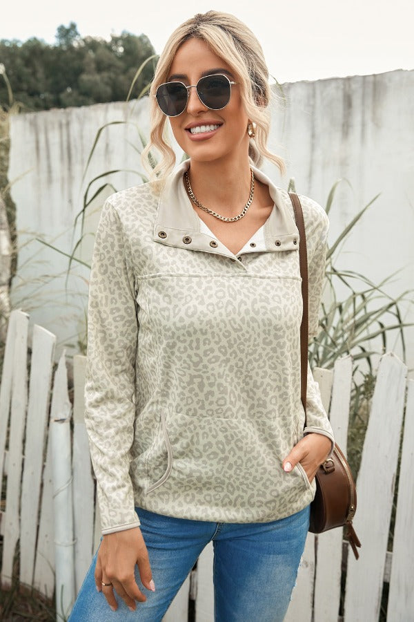 Leopard Snap Front Sweatshirt | AdoreStarr