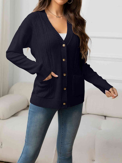 V-Neck Long Sleeve Buttoned Knit Top | AdoreStarr