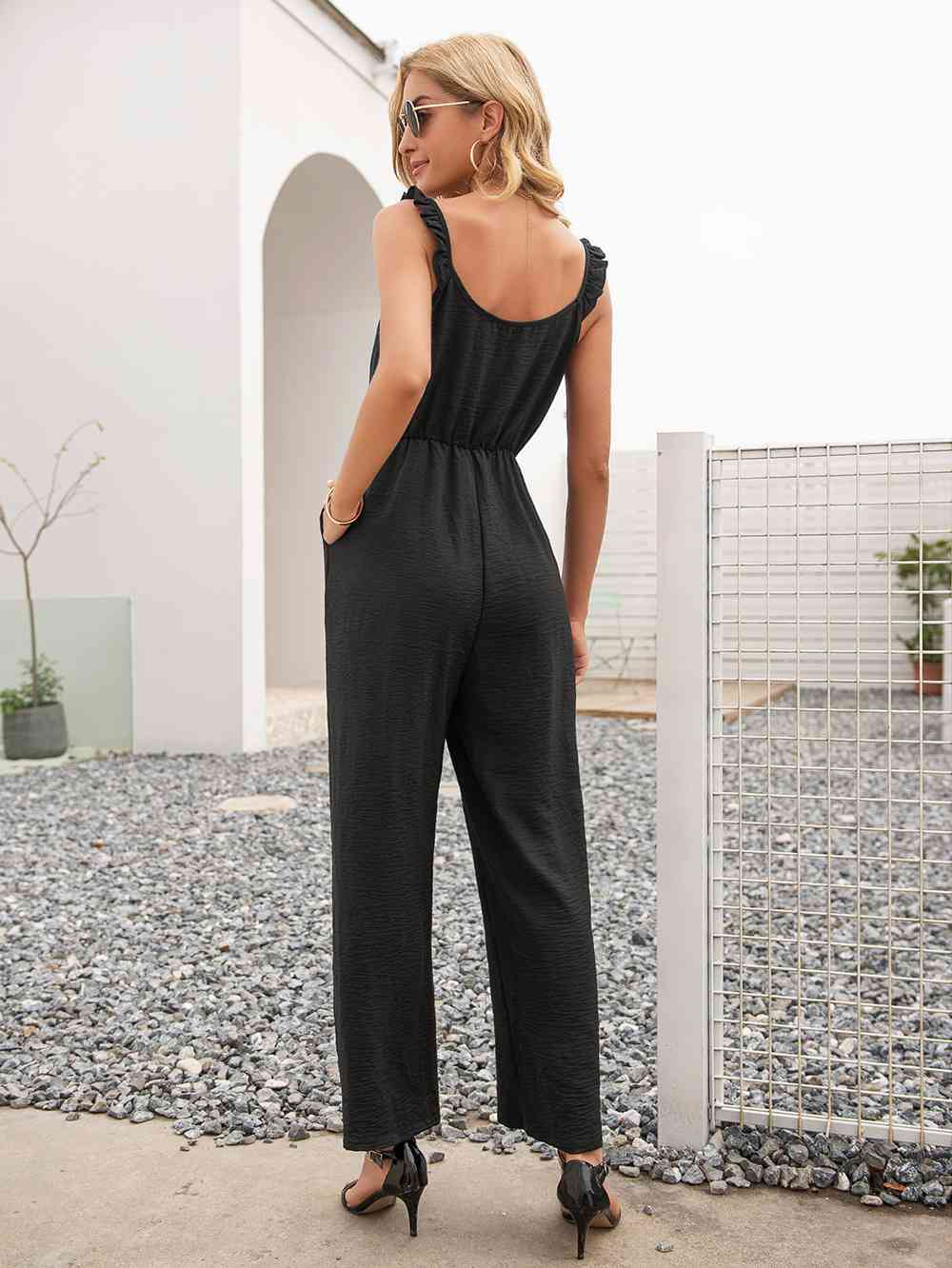 Round Neck Sleeveless Jumpsuit with Pockets | AdoreStarr