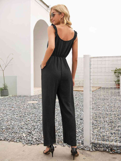 Round Neck Sleeveless Jumpsuit with Pockets | AdoreStarr