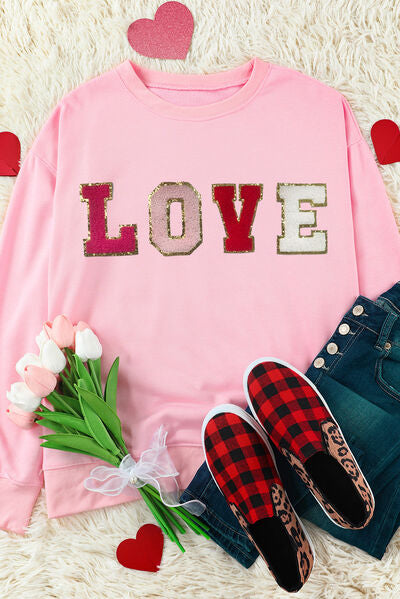 LOVE Patch Dropped Shoulder Sweatshirt | AdoreStarr