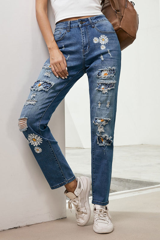 Printed Patch Boyfriend Jeans | AdoreStarr