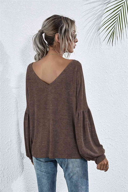 V-Neck Dropped Shoulder Knit Top | AdoreStarr