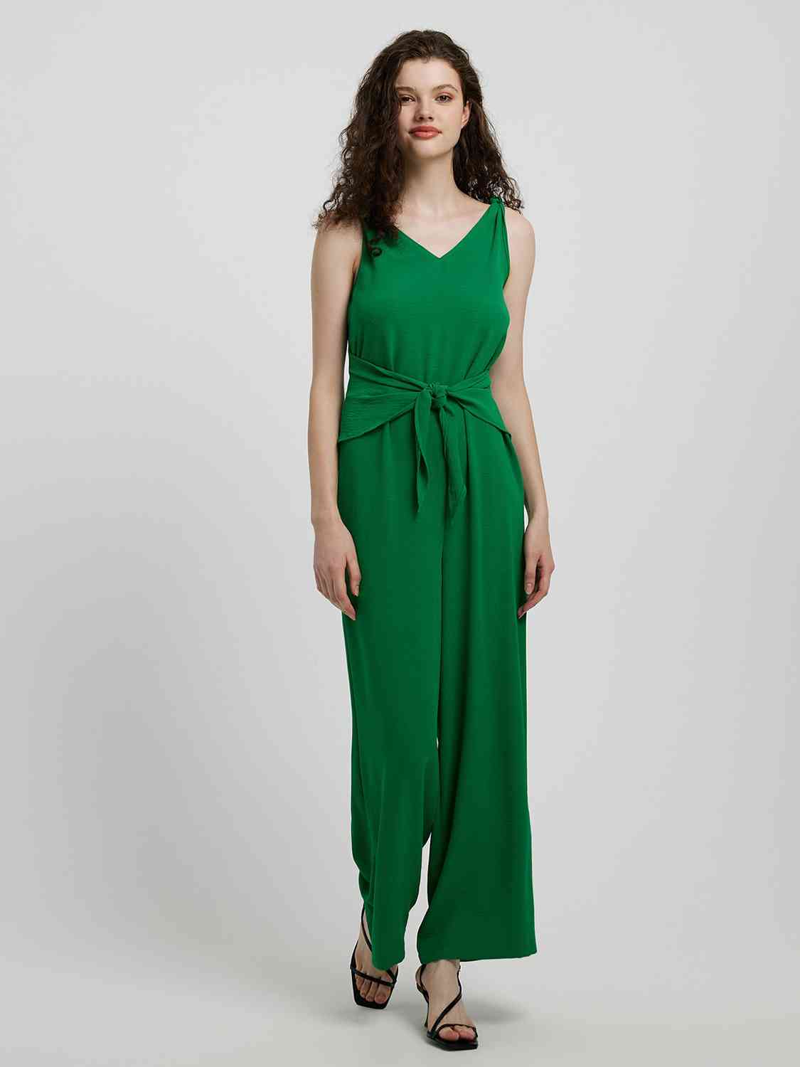 Knot Detail Tie Front Sleeveless Jumpsuit | AdoreStarr