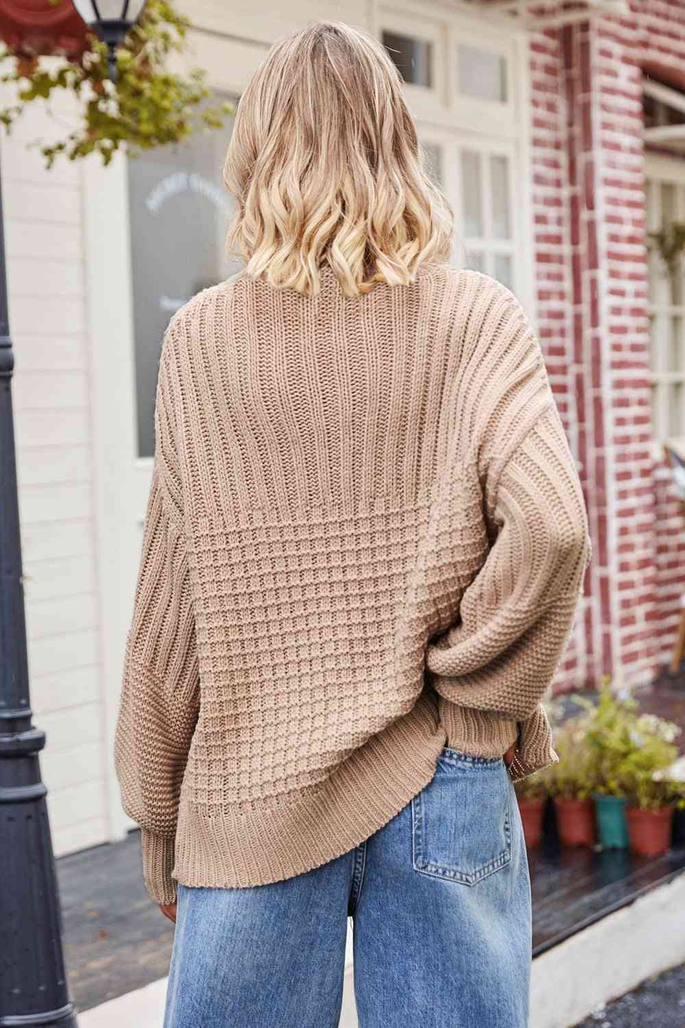 Round Neck Dropped Shoulder Sweater | AdoreStarr