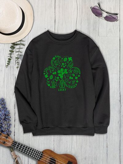 Lucky Clover Round Neck Sweatshirt | AdoreStarr