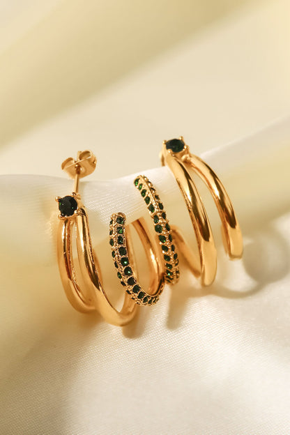 Wrap C-Hoop Earrings - Gold Green One Size