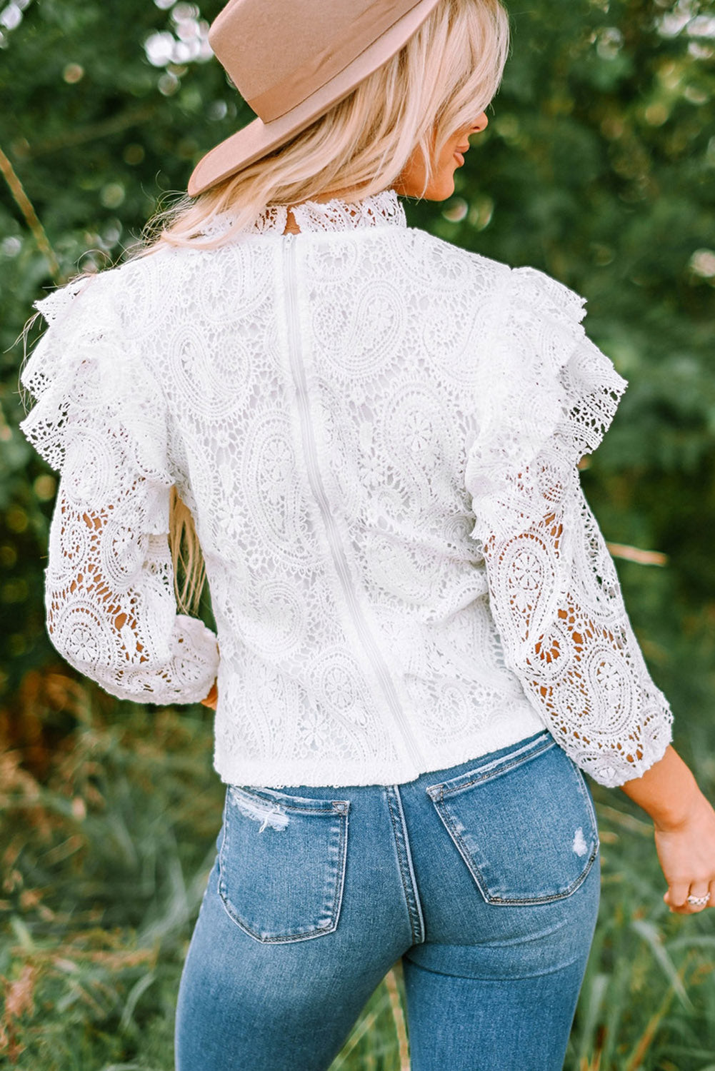 Ruffled Zip-Back Lace Blouse | AdoreStarr