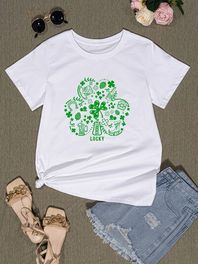 Lucky Clover Round Neck T-Shirt | AdoreStarr