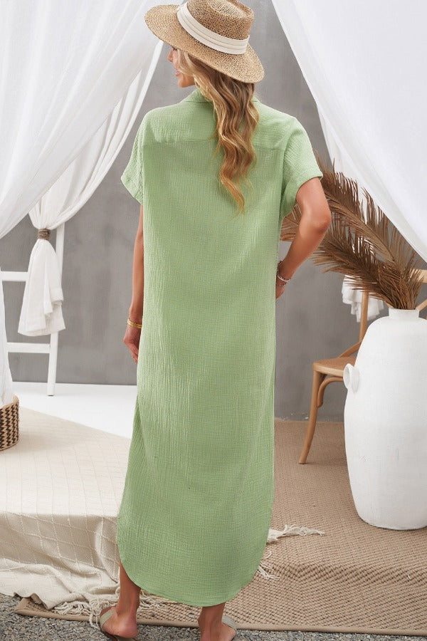 Textured Shirt Maxi Dress | AdoreStarr