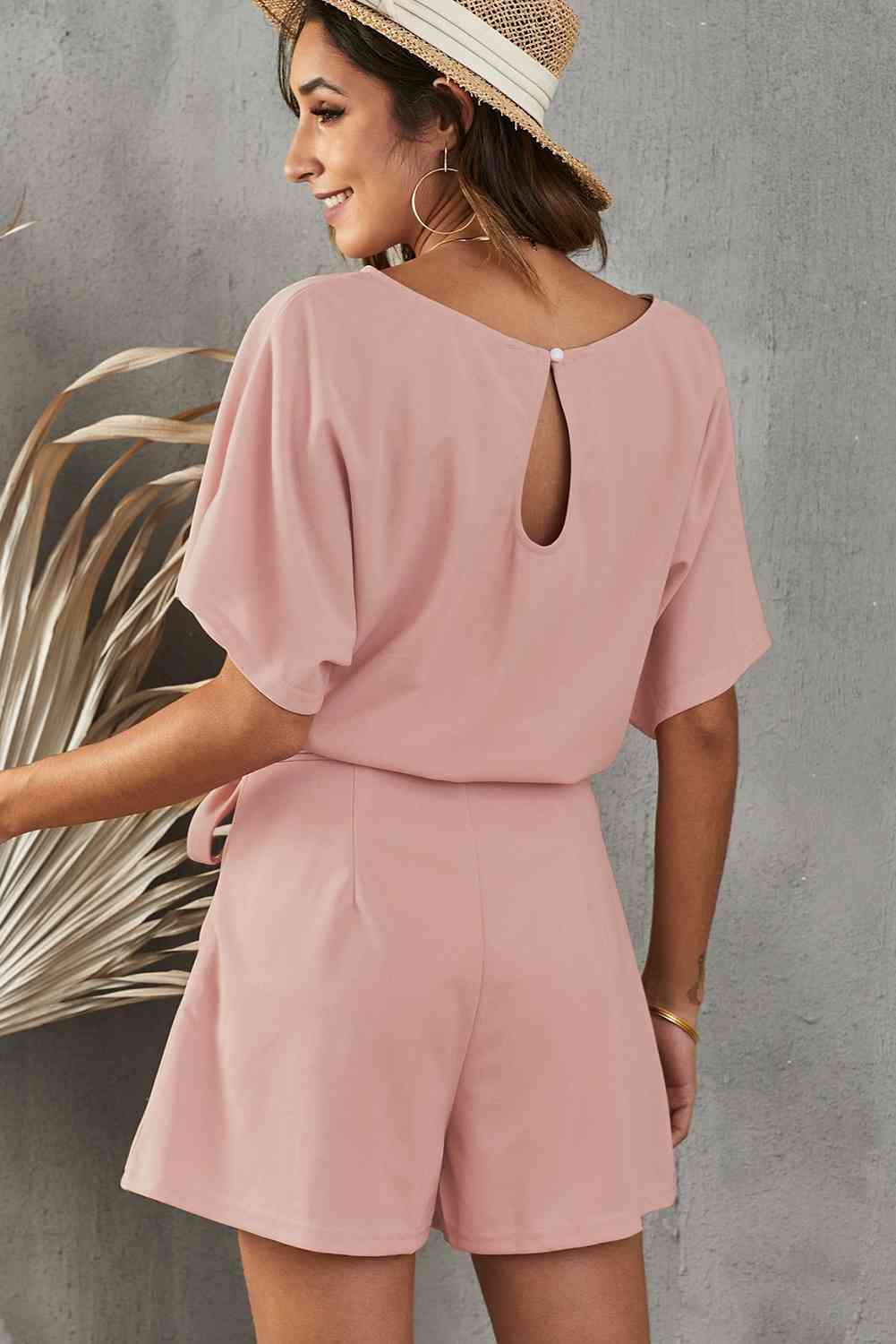 Tie Belt Short Sleeve Romper | AdoreStarr