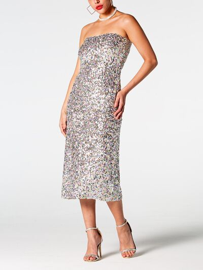 Sequin Straight Neck Midi Wrap Dress | AdoreStarr