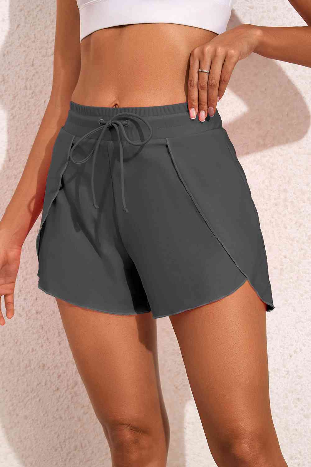 Drawstring Waist Swim Shorts - Charcoal